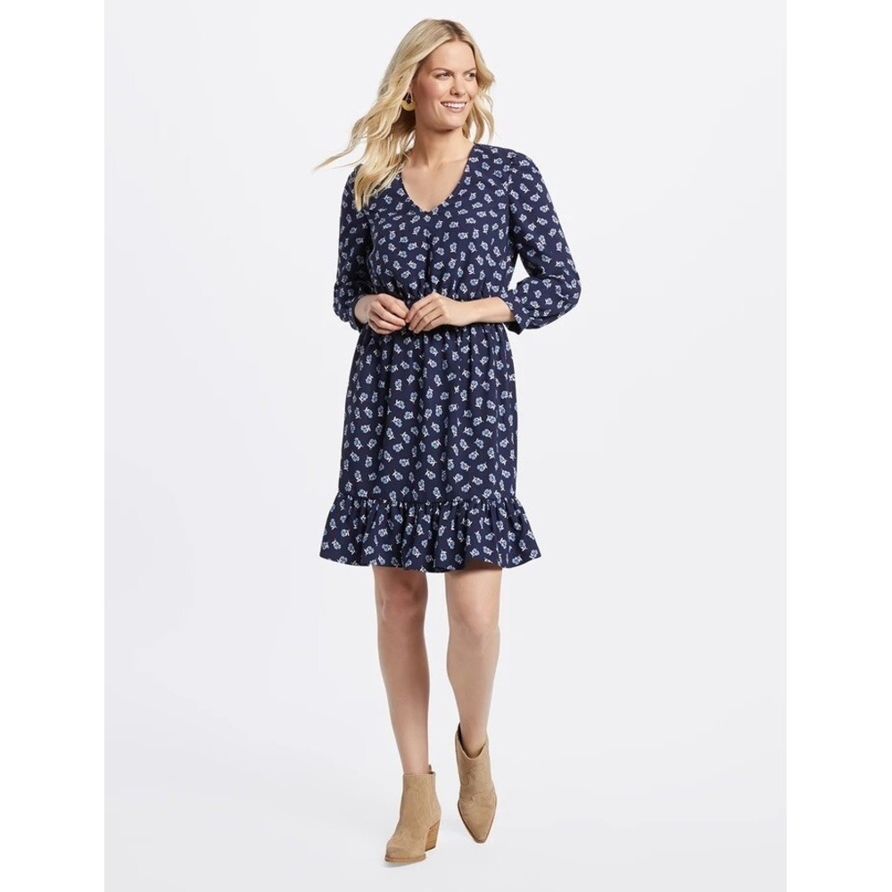Draper James Womens Floral Peasant Dress S Small Blue White Smocked Waist